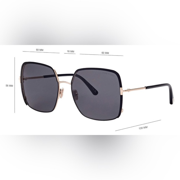 Tom Ford Raphaela TF1006 02A Sunglasses Women's Black/Rose Gold/Smoke 60mm NWT - Picture 5 of 13